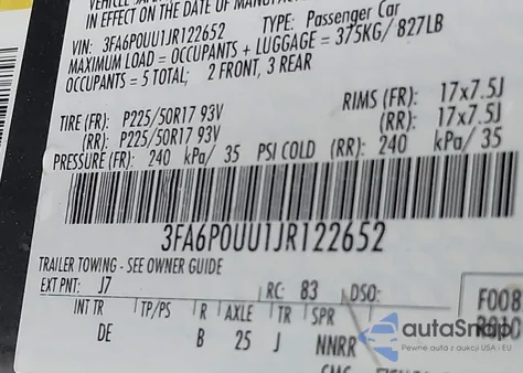 2018 Ford Fusion Hybrid S z USA, uszkodzony, nr VIN 3FA6P0UU1JR122652